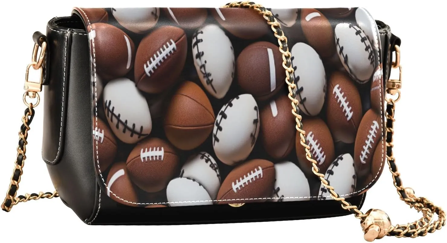 American Football Balls Womens Leather Crossbody, Leather Purses for Women Crossbody Bag, Shoulder Bag with Zipper