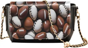 American Football Balls Womens Leather Crossbody, Leather Purses for Women Crossbody Bag, Shoulder Bag with Zipper