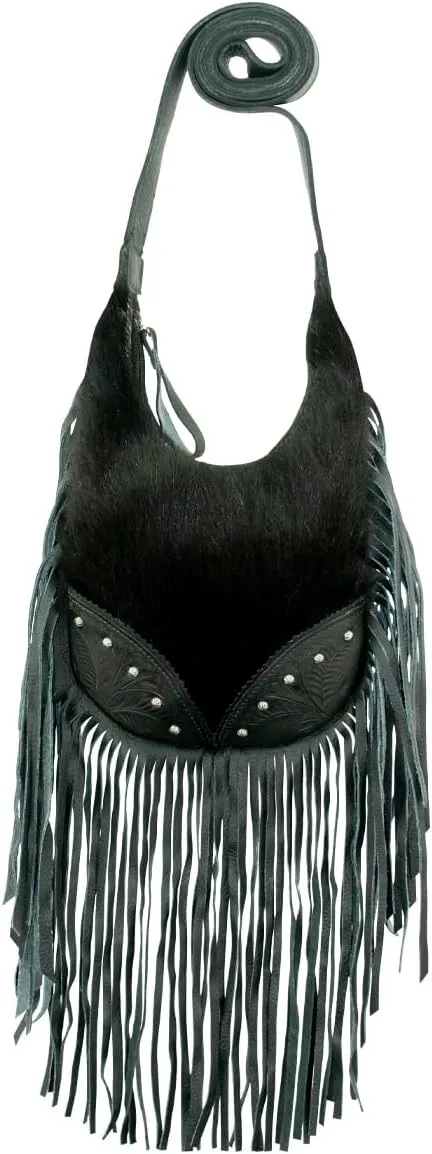 American West Fringed Cowgirl Crossbody with Fringe | Hand-Tooled Genuine Leather