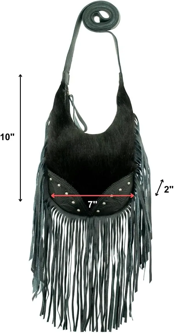 American West Fringed Cowgirl Crossbody with Fringe | Hand-Tooled Genuine Leather