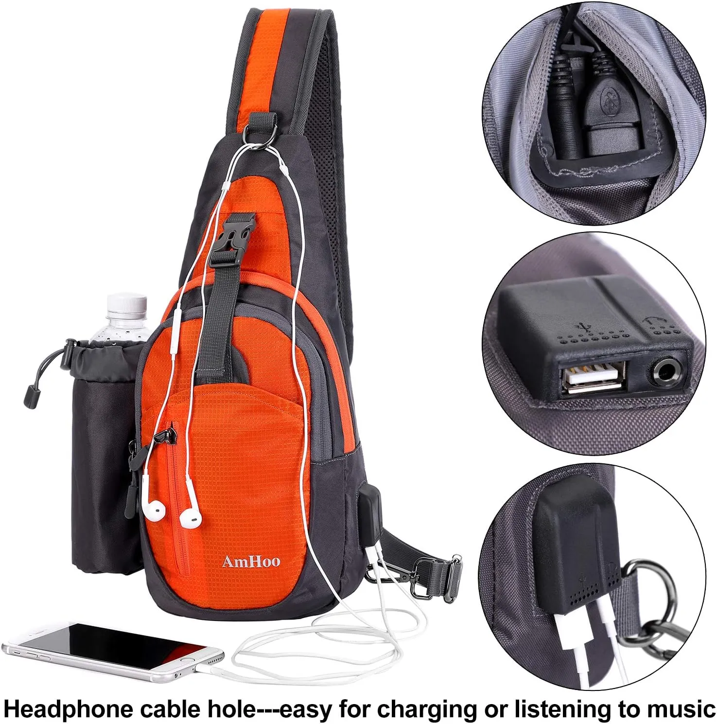AmHoo Sling Backpack Chest Shoudler Crossbody Bag Water Resistant Hiking Daypack