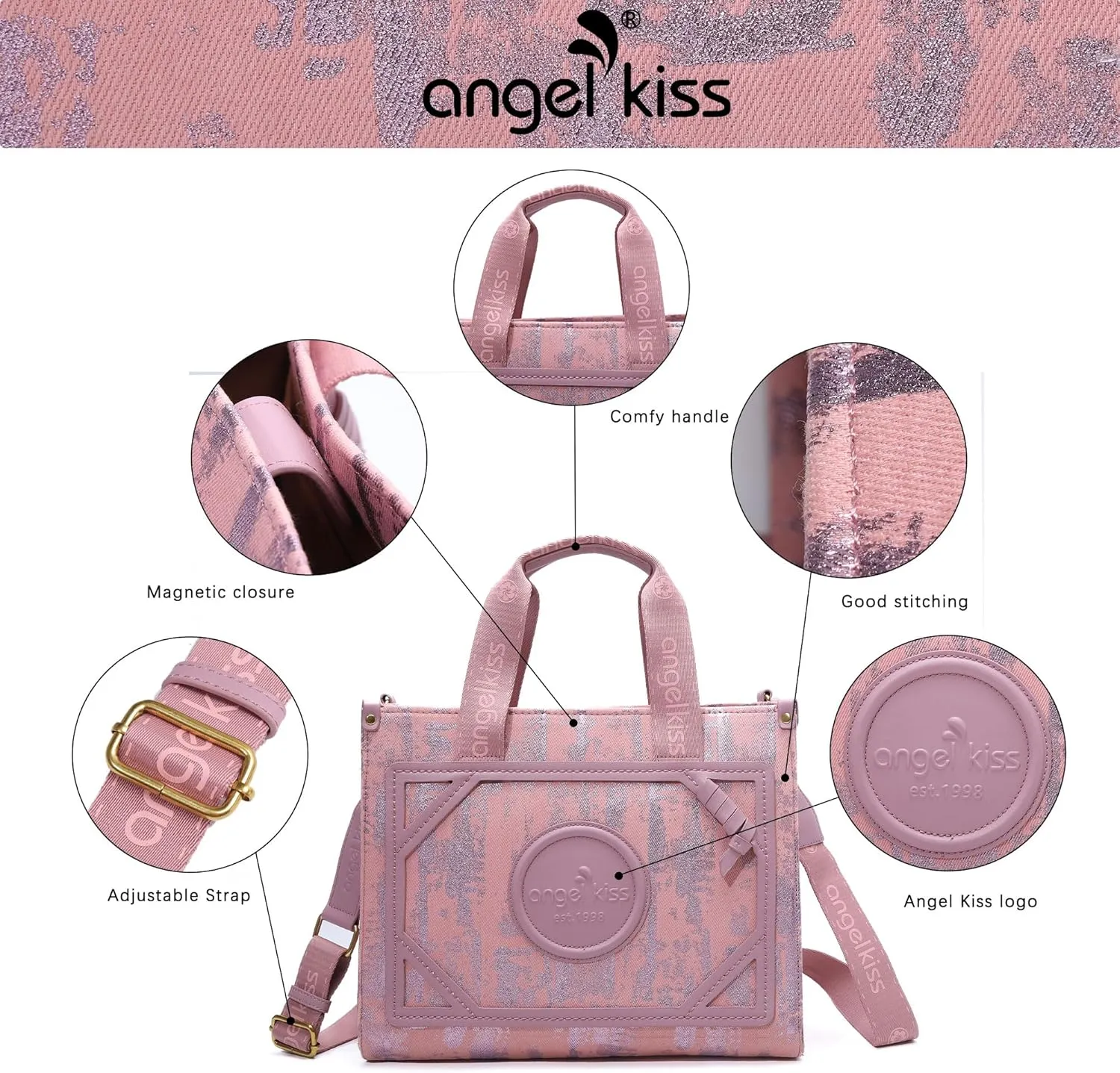 Angel Kiss Tote Bag Purses for Women Medium Top-handle Satchel Handbags with Crossbody Srtap