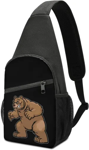 Angry Grizzly Bear Crossbody Shoulder Bag Sling Backpack Travel Hiking Daypack Casual Chest Pack For Women Man One Size