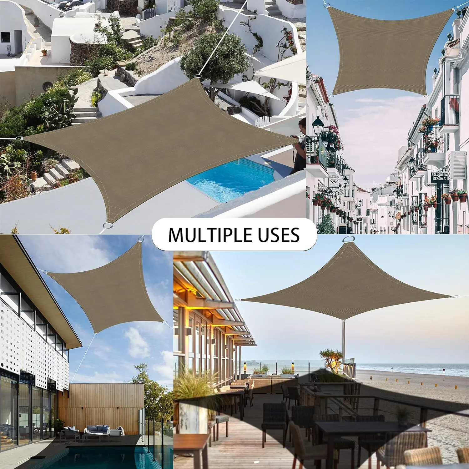 Ankuka Waterproof Sun Shade Sails Canopy Awning Shelter, UV Blockage Backyard Patio Garden Carport(10'x10', Khaki)