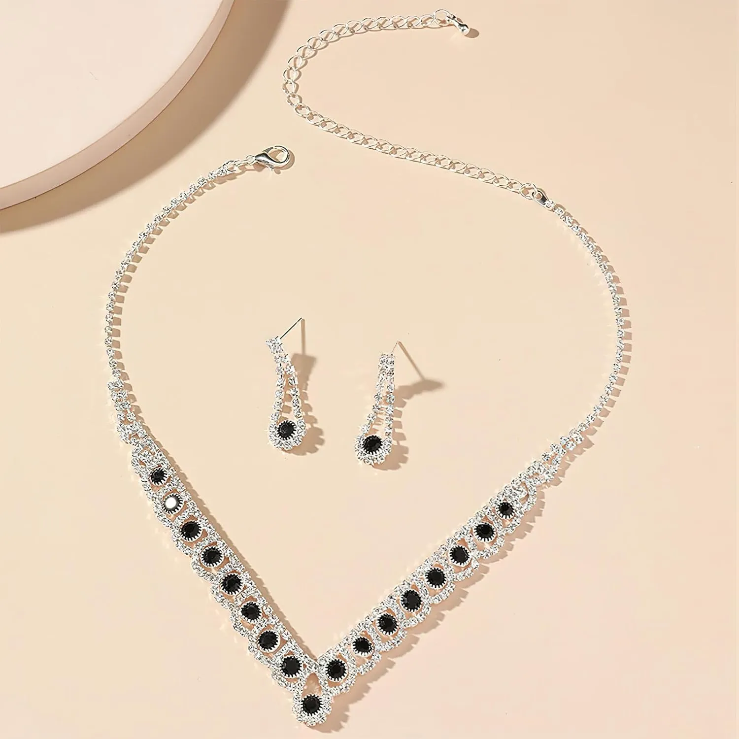ANUFER Women's Zircon Rhinestones 4 Pieces Jewelry and Clutch Purse Set for Wedding Prom Evening Party