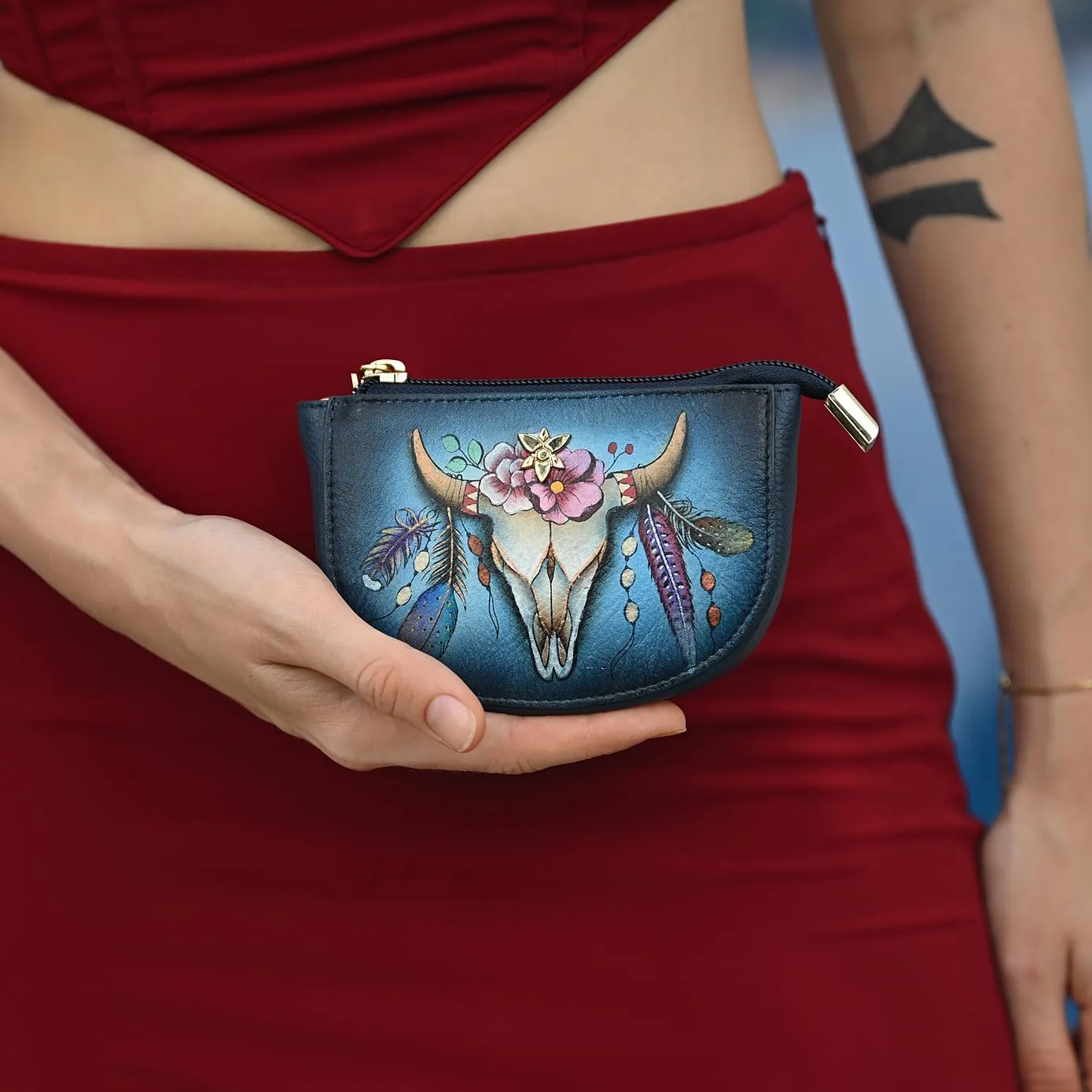 Anuschka Women's Original Hand-Painted Genuine Leather Zip Pouch Purse