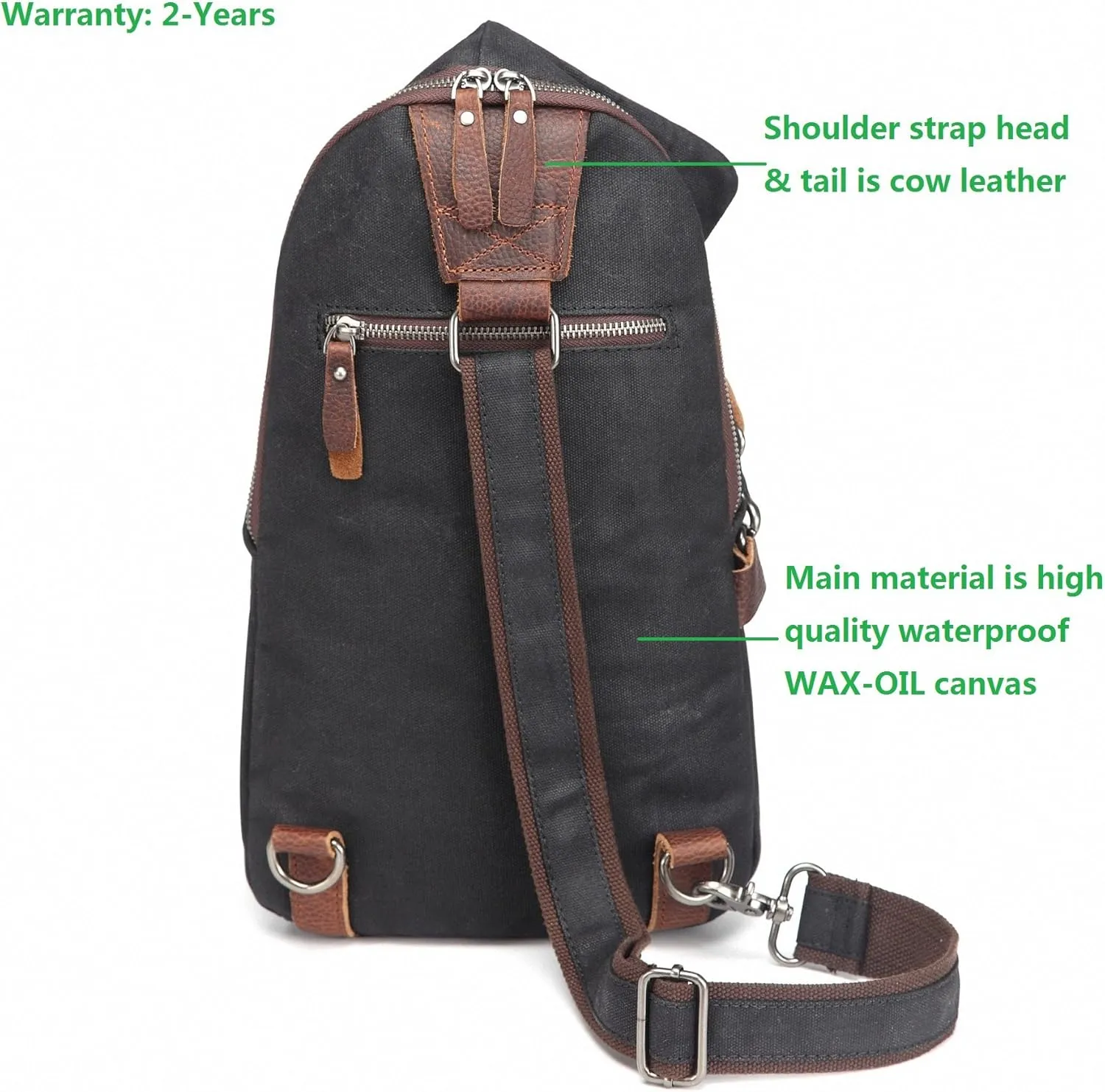 AOTIAN Unisex Sling Backpack Waxed Canvas Crossbody Bag Daypack 10 Liters, Height 14.5 Inches