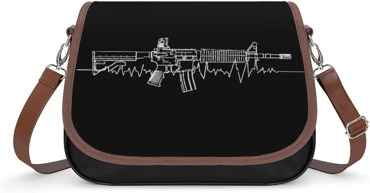 AR15 Gun Heartbeat Crossbody Bags for Women PU Leather Tote Bag Purse Shoulder Bag for Travel Office