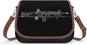AR15 Gun Heartbeat Crossbody Bags for Women PU Leather Tote Bag Purse Shoulder Bag for Travel Office