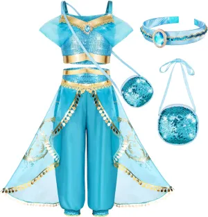 Arabian Princess Costume for Toddler Girls - with Sequin Small bag, Headband