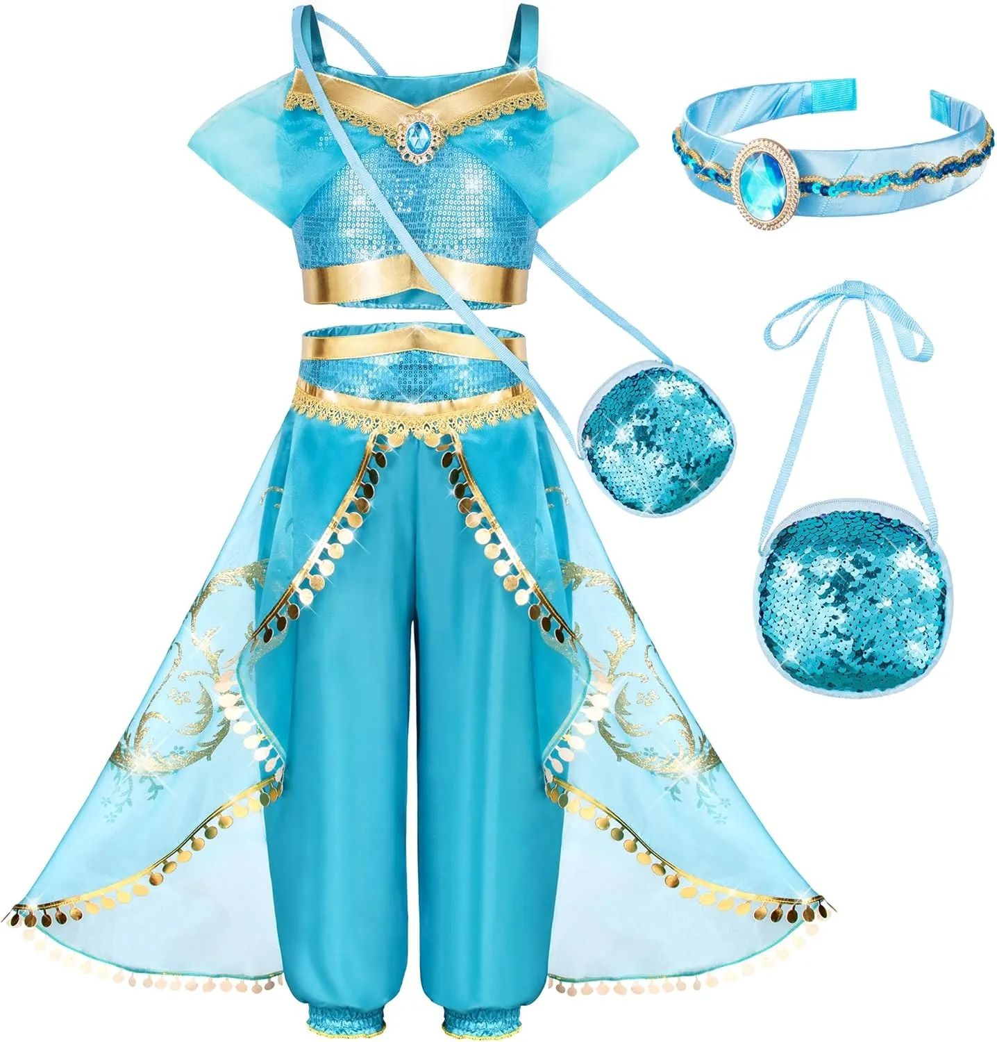 Arabian Princess Costume for Toddler Girls - with Sequin Small bag, Headband