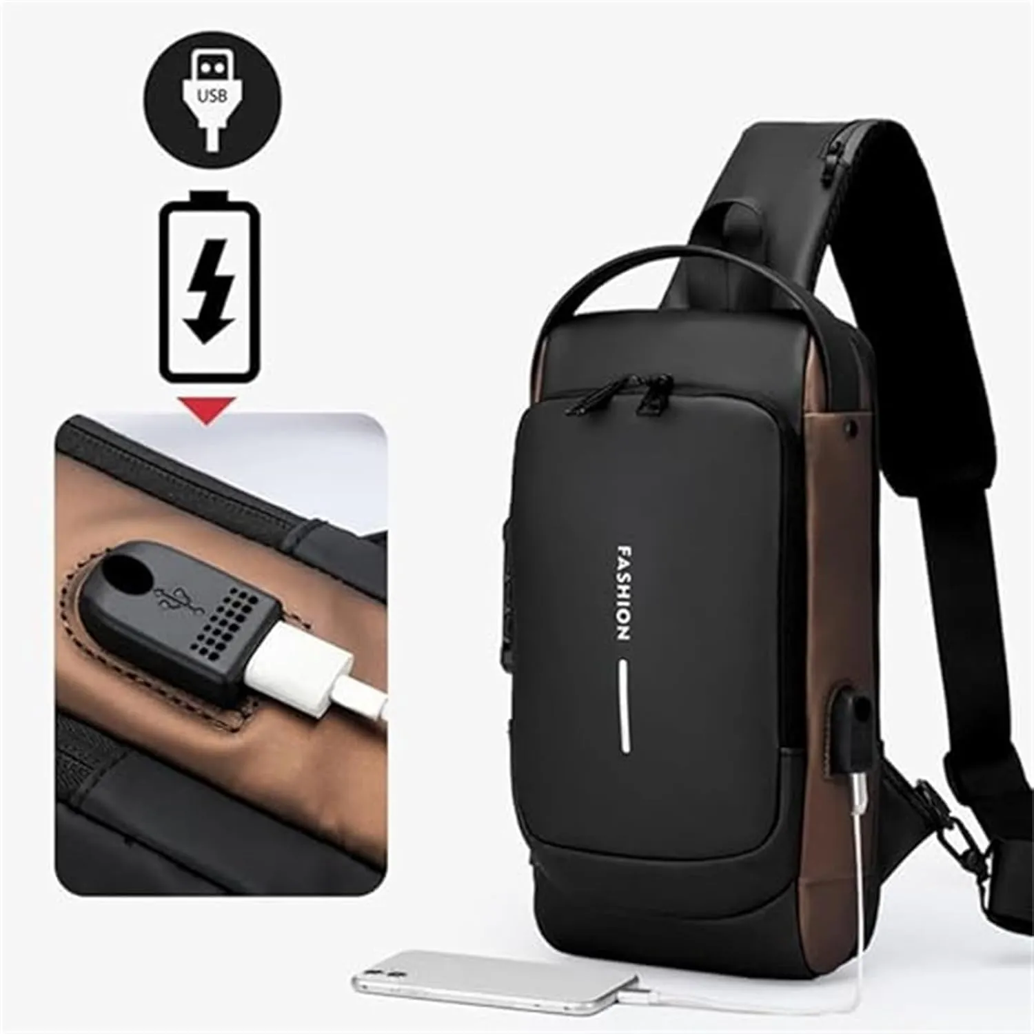 Auricz Bag, New Carbon Fiber Streamline Anti-Theft Sling Bag, Waterproof Crossbody Chest Bag with USB Charging (Blue Gold)