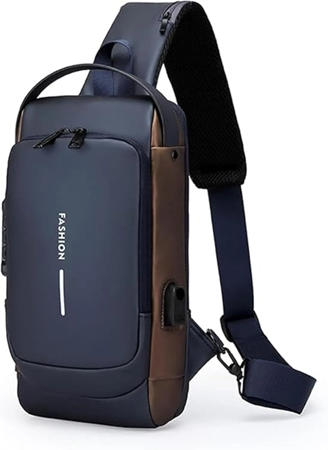 Auricz Bag, New Carbon Fiber Streamline Anti-Theft Sling Bag, Waterproof Crossbody Chest Bag with USB Charging (Blue Gold)