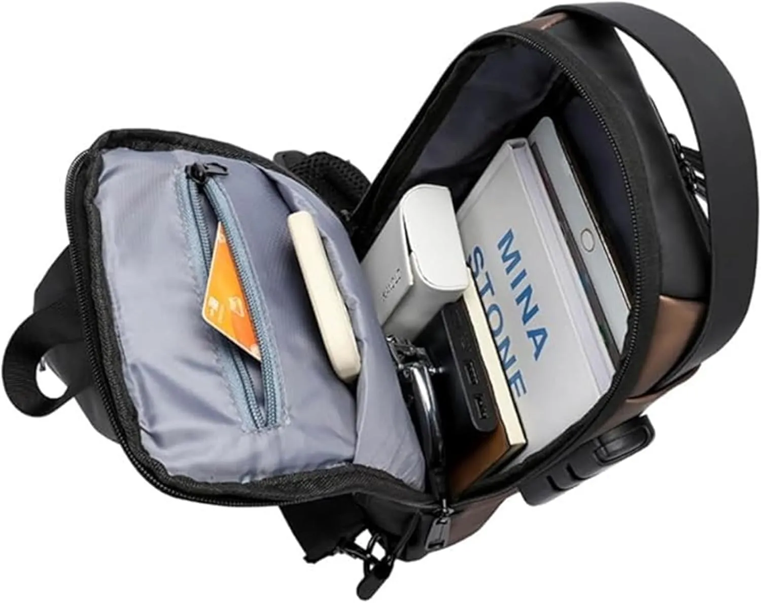 Auricz Bag, New Carbon Fiber Streamline Anti-Theft Sling Bag, Waterproof Crossbody Chest Bag with USB Charging (Blue Gold)
