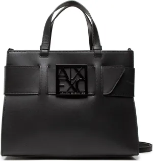 A｜X ARMANI EXCHANGE Buckle Front Large Structured Tote, Black