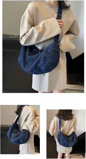 Axcone Cowboy fabric multifunctional commuting simple casual shoulder bag, crossbody bag