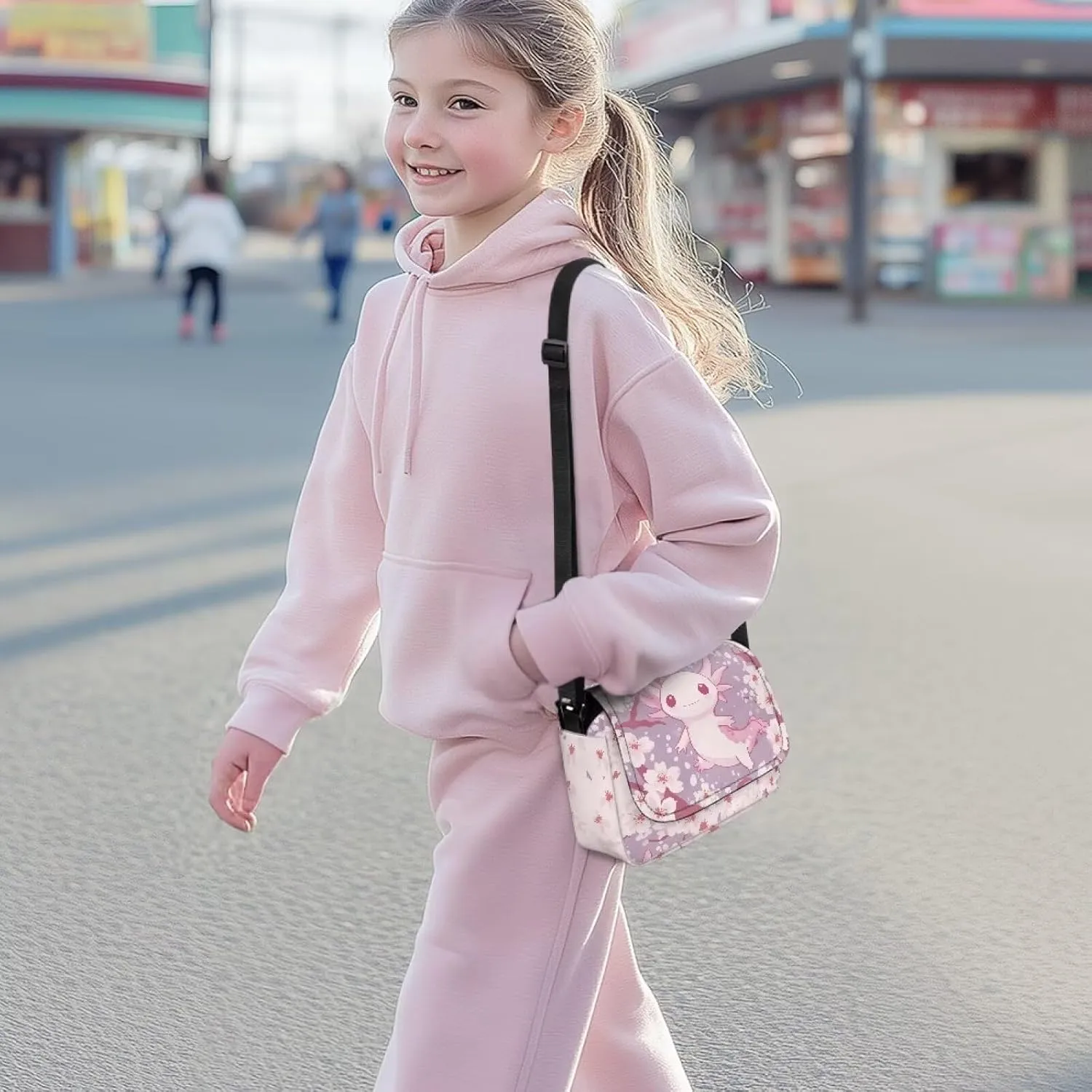 Axolotl Floral Girls Purses for Kids Flap Crossbody Bags for Toddler Soft Children's Flap Crossbody Bag with Magnetic Buckle Closure for Vacation Holiday