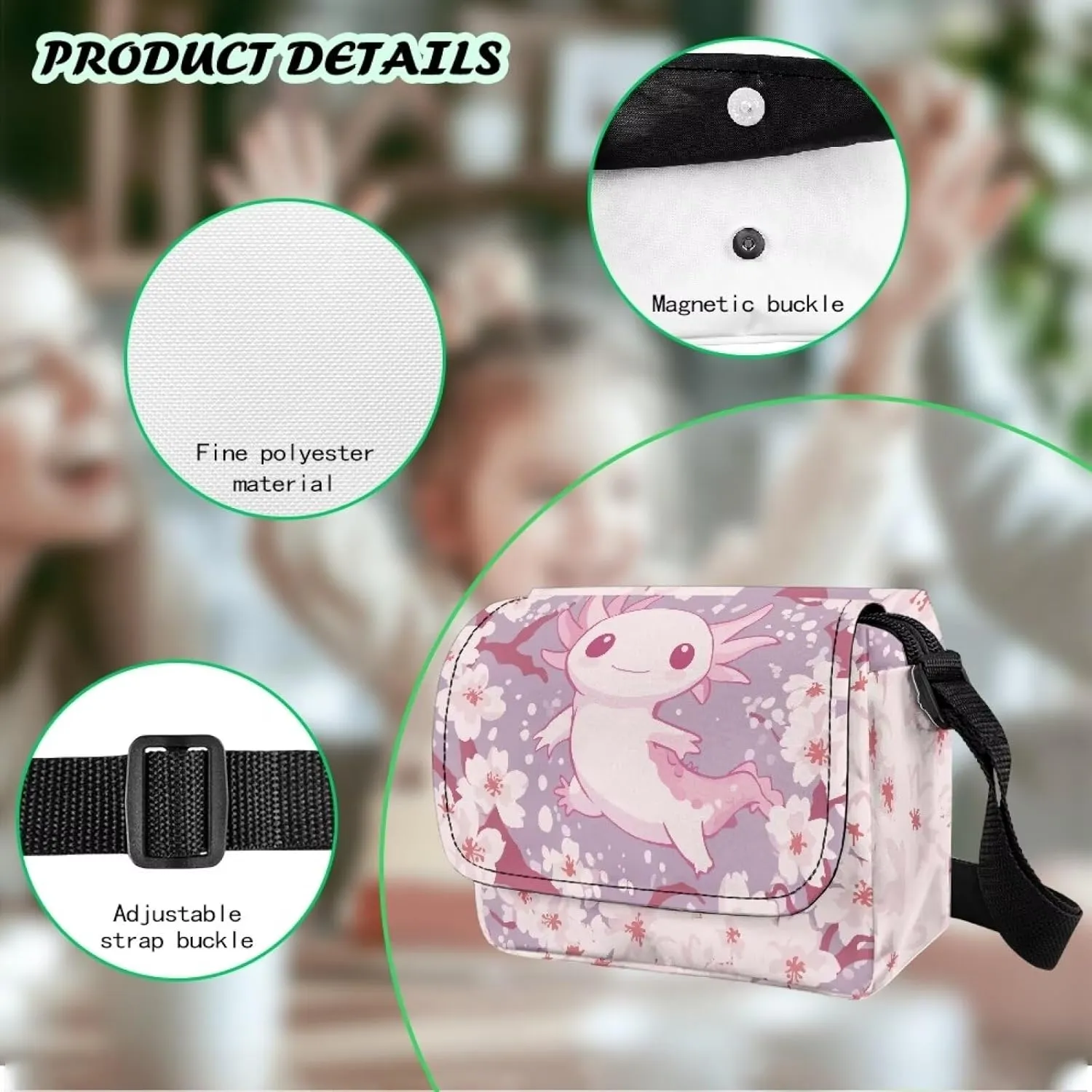 Axolotl Floral Girls Purses for Kids Flap Crossbody Bags for Toddler Soft Children's Flap Crossbody Bag with Magnetic Buckle Closure for Vacation Holiday