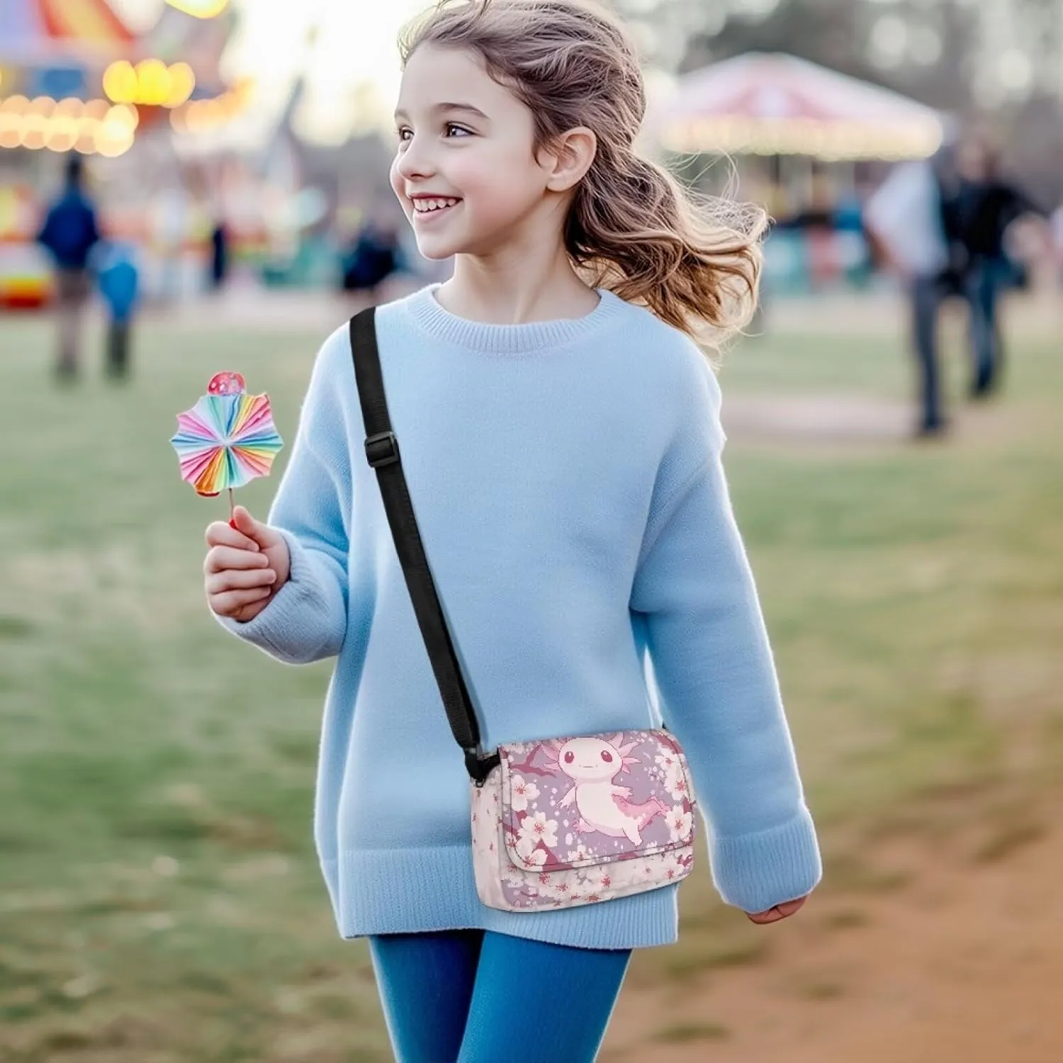 Axolotl Floral Girls Purses for Kids Flap Crossbody Bags for Toddler Soft Children's Flap Crossbody Bag with Magnetic Buckle Closure for Vacation Holiday