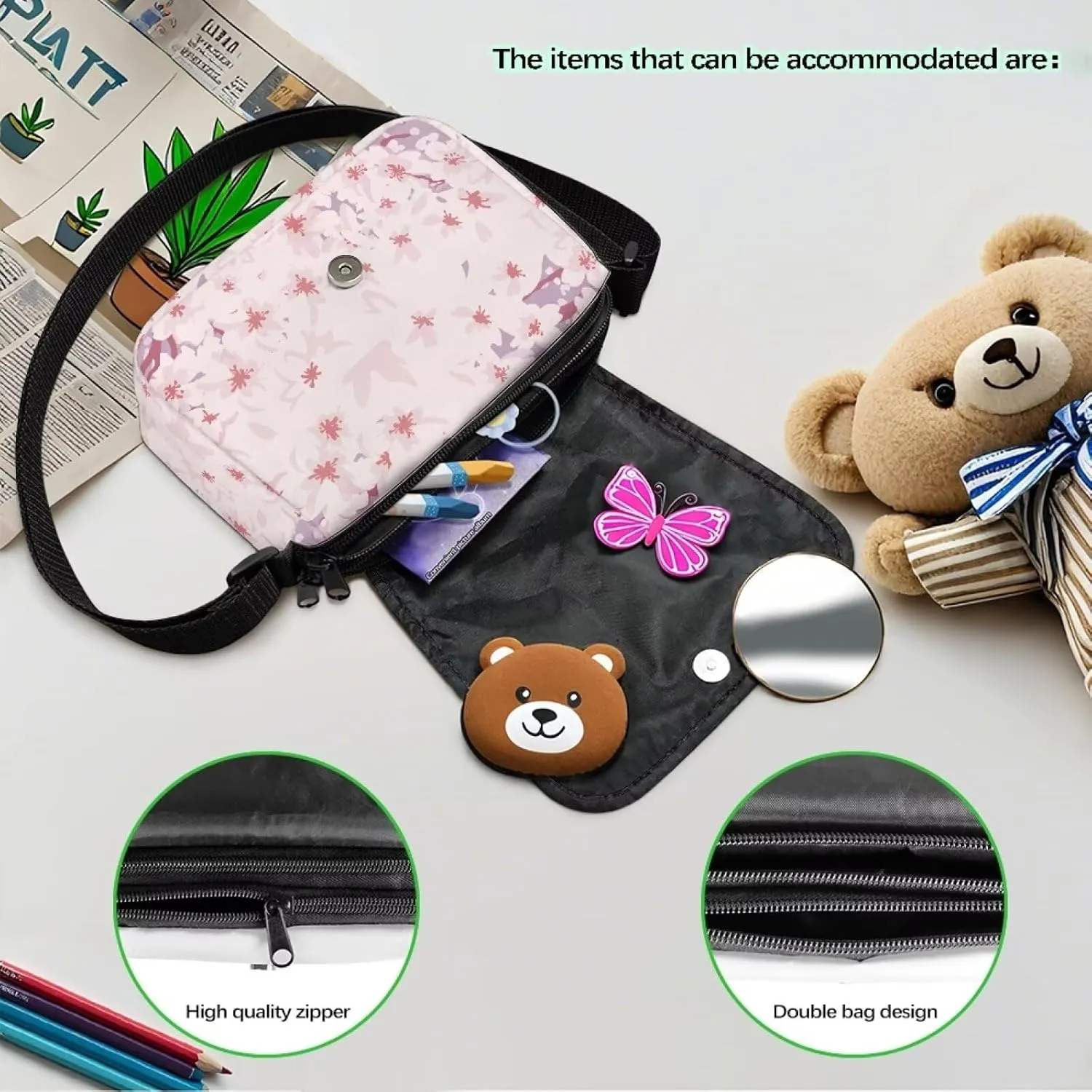 Axolotl Floral Girls Purses for Kids Flap Crossbody Bags for Toddler Soft Children's Flap Crossbody Bag with Magnetic Buckle Closure for Vacation Holiday