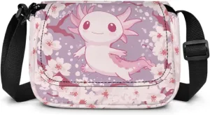 Axolotl Floral Girls Purses for Kids Flap Crossbody Bags for Toddler Soft Children's Flap Crossbody Bag with Magnetic Buckle Closure for Vacation Holiday