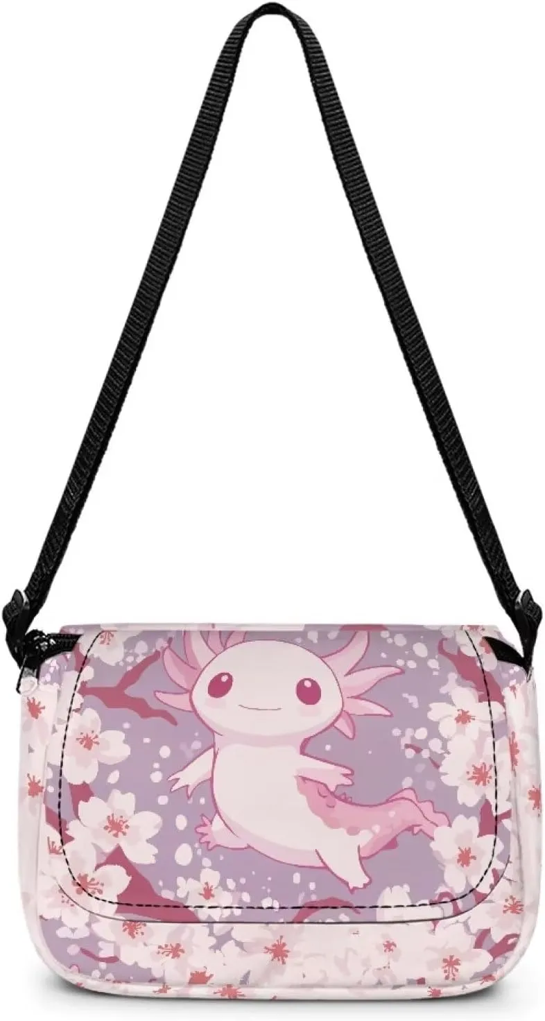 Axolotl Floral Girls Purses for Kids Flap Crossbody Bags for Toddler Soft Children's Flap Crossbody Bag with Magnetic Buckle Closure for Vacation Holiday