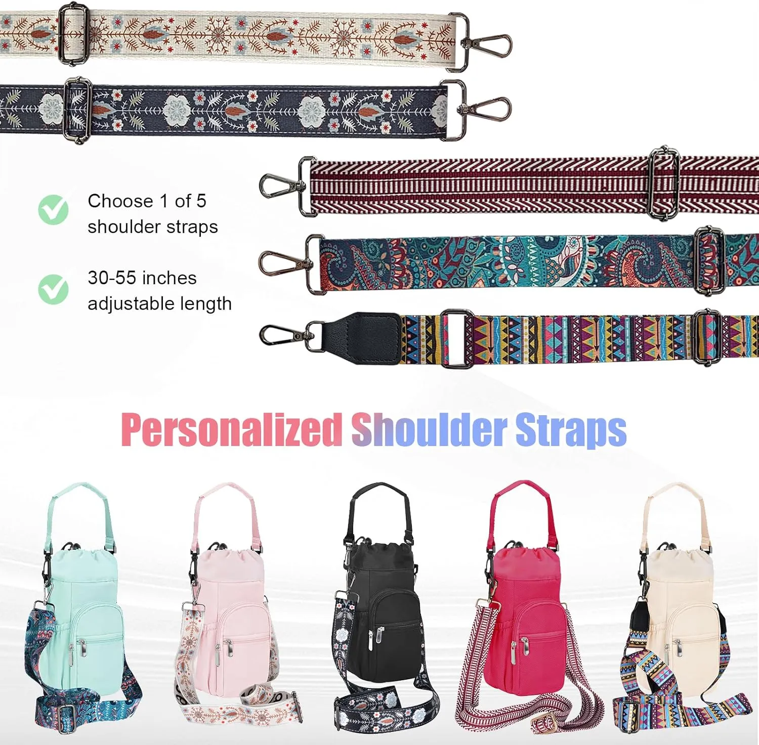 ayamaya Water Bottle Carrier Bag for Stanley 40 oz Tumbler - Water Bottle Holder Pouch with Phone Pocket & Adjustable Straps Bollus with Straw Cover for Stanley Cup Accessories Gifts for Men Women
