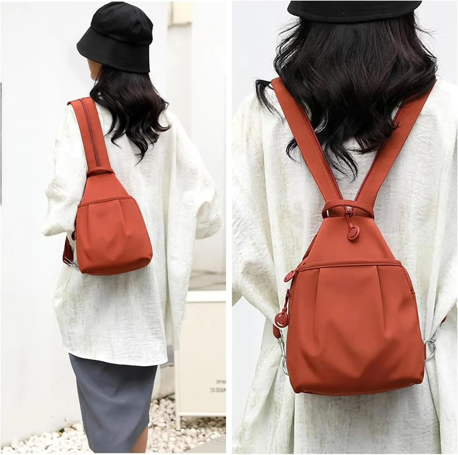 Backpack Chest Bags Double Zipper Large Capacity, Large Capacity Oxford Crossbody Backpack with Anti-Theft Design (Khaki)