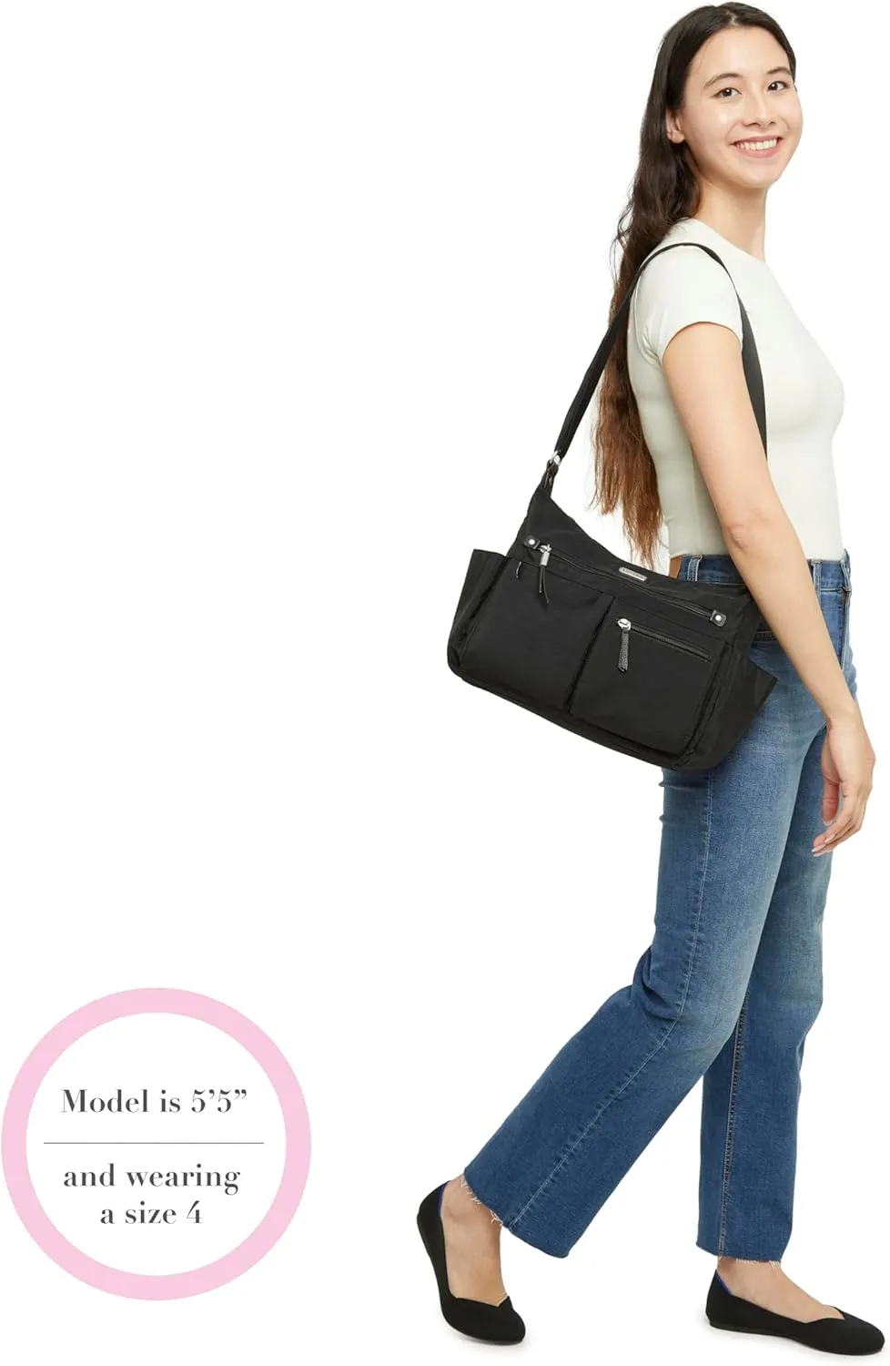 Baggallini Anywhere Hobo Crossbody Women 13x9.5 Water-Resistant Travel Purse Handbag Shoulder Bag W/RFID Wristlet