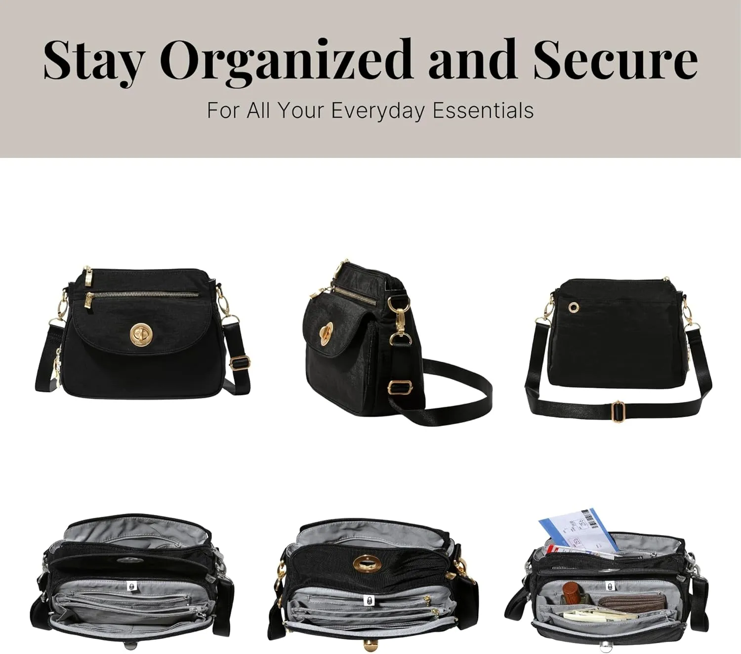 Baggallini Calais Crossbody Bags for Women 9.5"x7" Travel Handbag Purse w/RFID Front Wallet Lightweight Water-Resistant