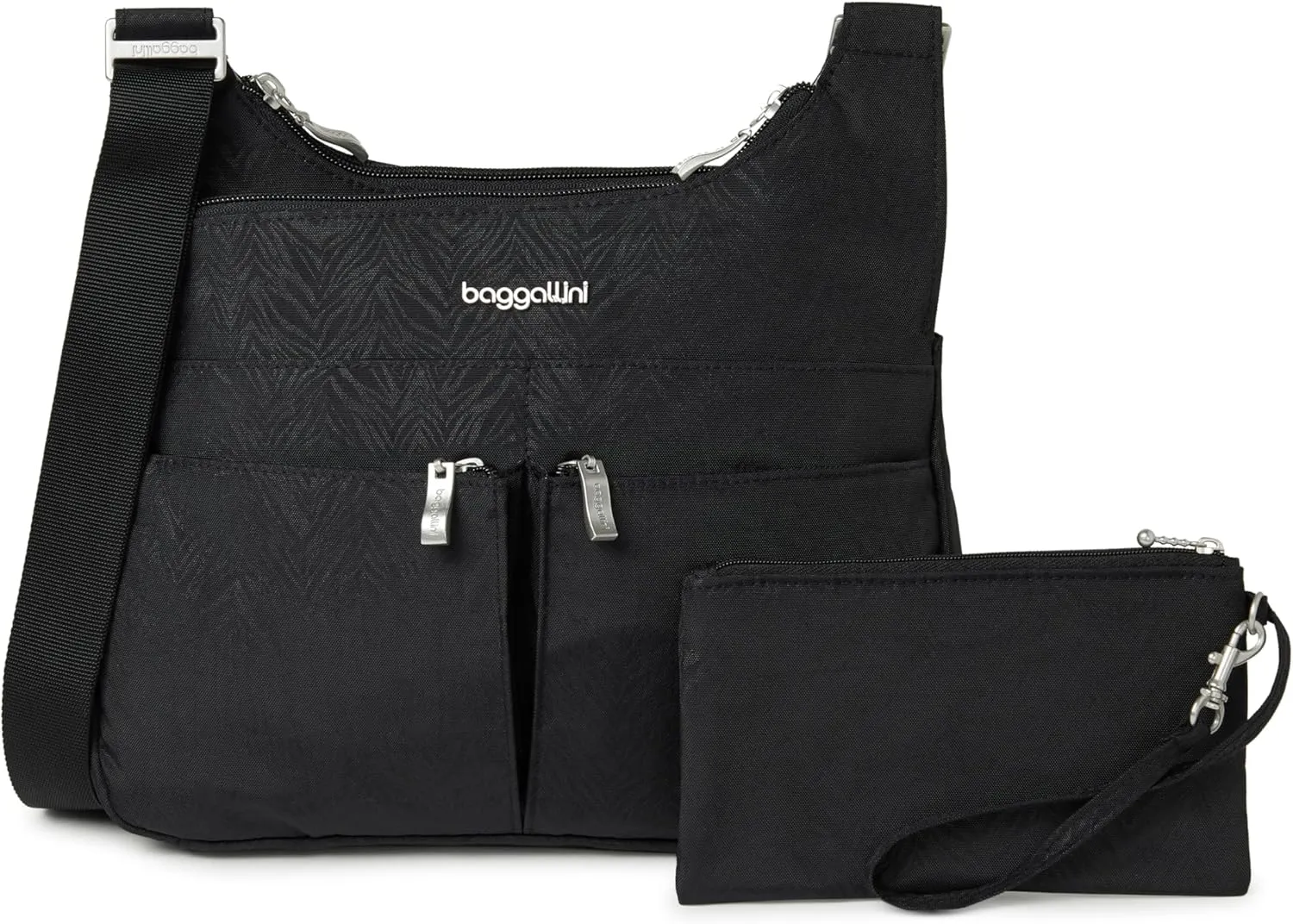 Baggallini Cross Over Crossbody Women 11x8.5 Medium Travel Bag Lightweight Water-Resistant Nylon Organized Handbag Purse