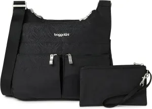 Baggallini Cross Over Crossbody Women 11x8.5 Medium Travel Bag Lightweight Water-Resistant Nylon Organized Handbag Purse