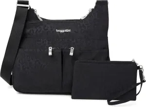 Baggallini Cross Over Crossbody Women 11x8.5 Medium Travel Bag Lightweight Water-Resistant Nylon Organized Handbag Purse