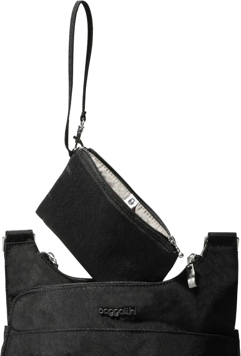 Baggallini Cross Over Crossbody Women 11x8.5 Medium Travel Bag Lightweight Water-Resistant Nylon Organized Handbag Purse