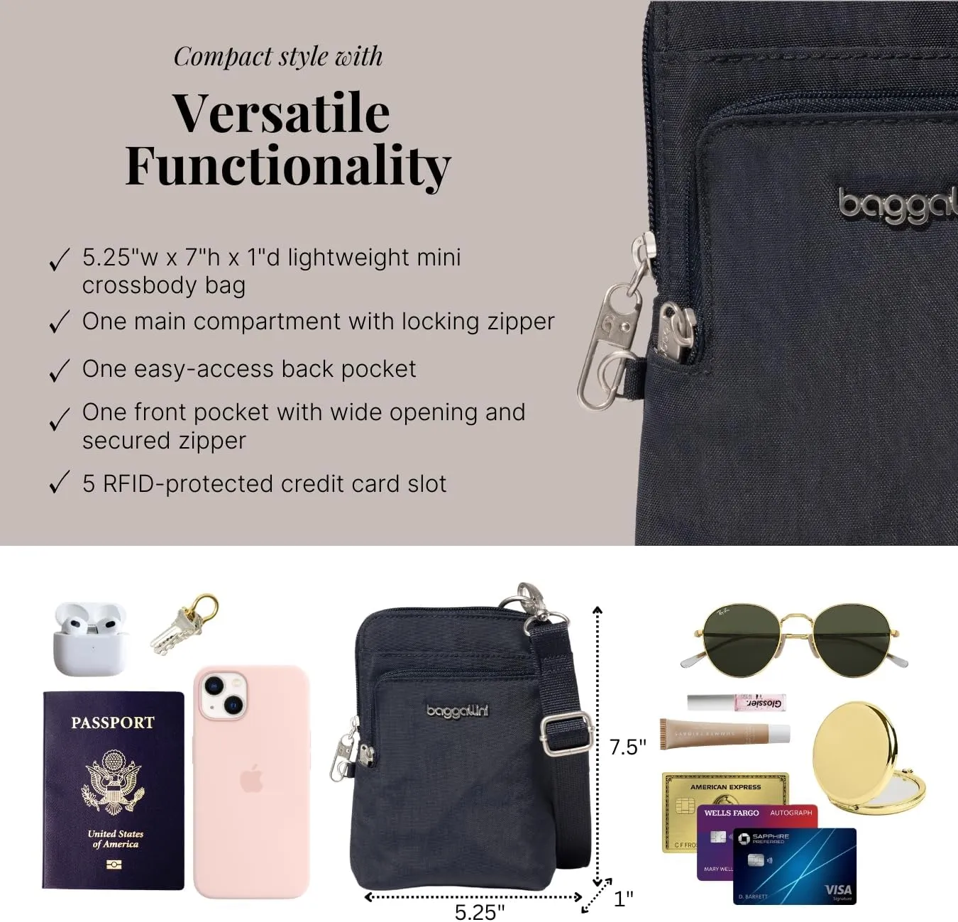 Baggallini Securtex Anti-Theft Activity Crossbody Bag