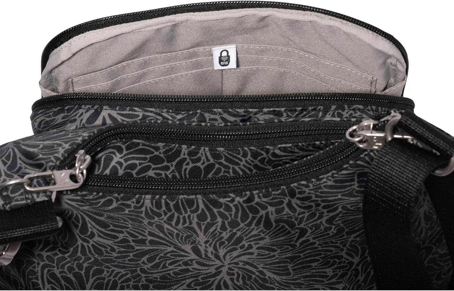 Baggallini Securtex Anti-Theft Crossover Crossbody Bag for Travel 11”w X 8.5”h, RFID, Built-in Wallet, Locking Zippers