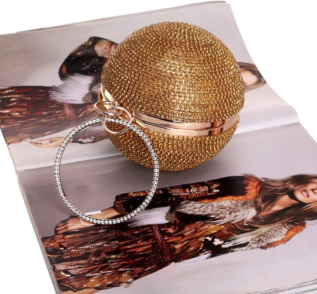 Ball Shape Clutch Purse Party Handbag Rhinestone Ring Handle Evening Bag