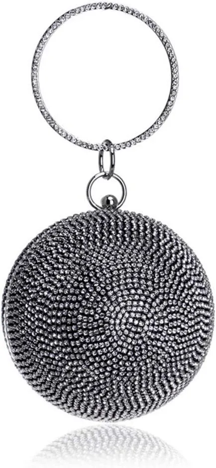 Ball Shape Clutch Purse Party Handbag Rhinestone Ring Handle Evening Bag