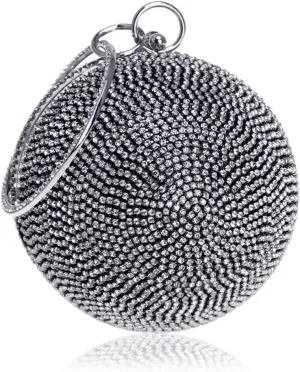 Ball Shape Clutch Purse Party Handbag Rhinestone Ring Handle Evening Bag