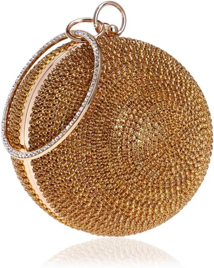 Ball Shape Clutch Purse Party Handbag Rhinestone Ring Handle Evening Bag