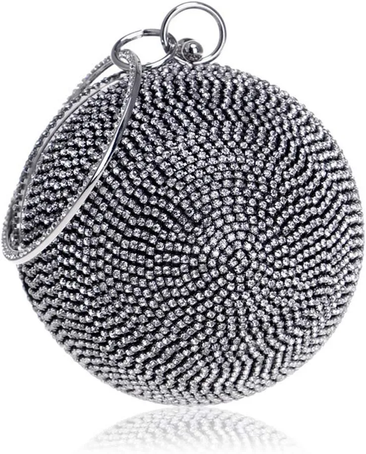 Ball Shape Clutch Purse Party Handbag Rhinestone Ring Handle Evening Bag