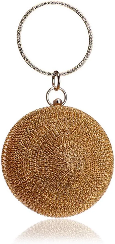 Ball Shape Clutch Purse Party Handbag Rhinestone Ring Handle Evening Bag