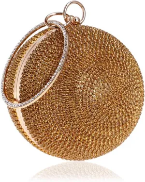 Ball Shape Clutch Purse Party Handbag Rhinestone Ring Handle Evening Bag