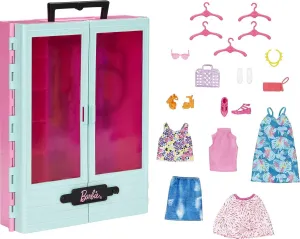 Barbie Closet Playset with 3 Outfits, 3 Pairs of Shoes, 2 Purses, Necklace and Sunglasses Accessories, 5 Hangars, Toy for 3 to 8 Years Old