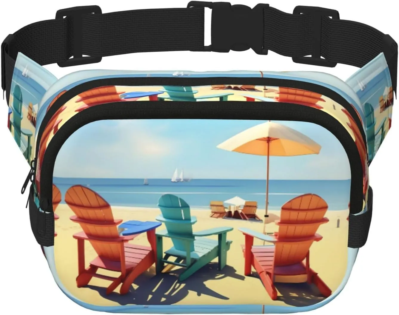 Beach Chairs and Scenery Print Waist Purse Square Double Layer Waist Bag Unisex Workout Crossbody Designer Bag
