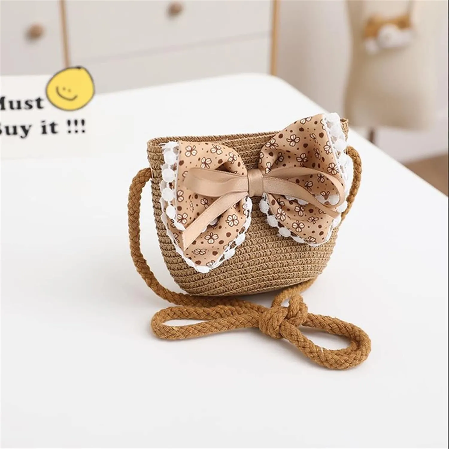 Beach Hats for Toddler Girls Straw Hat with Shoulder Bag Kids Bow Hats Set Little Girl Sun Hat