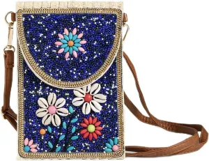 Beaded Crossbody Bag for Women, Small Cell Phone Shoulder Purse Wallet, Straw Woven Design with Colorful beads Embellishments