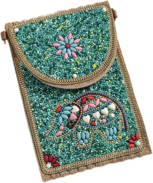 Beaded Crossbody Bag for Women, Small Cell Phone Shoulder Purse Wallet, Straw Woven Design with Colorful beads Embellishments