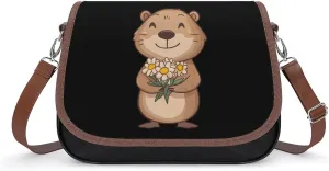 Beaver with Bouquet Flowers Crossbody Bags for Women Shoulder Bag Flap Handbags Leather Cross Body Purse