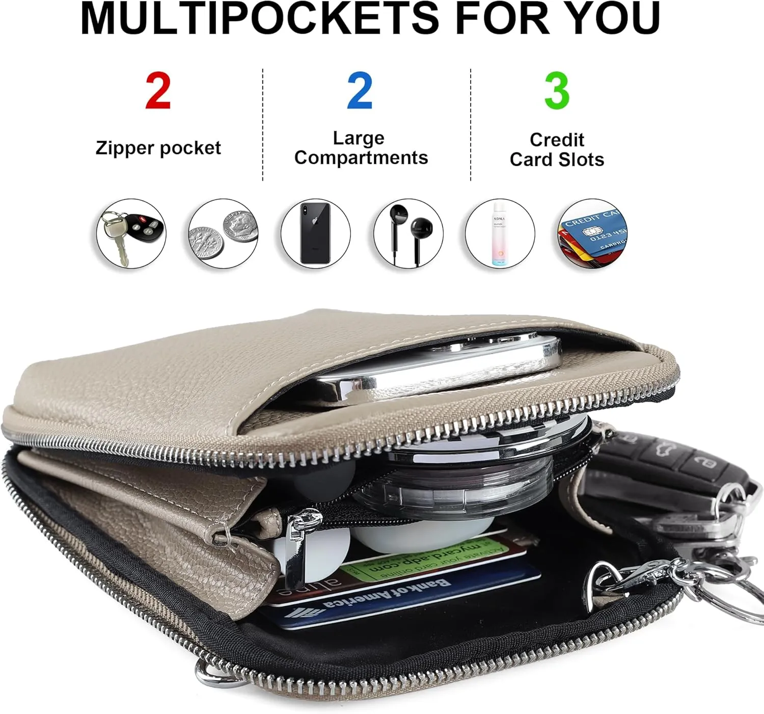 befen Genuine Leather Crossbody Cell Phone Purse for Women, Small Zip Around RFID Blocking Crossbody Wallet Bags
